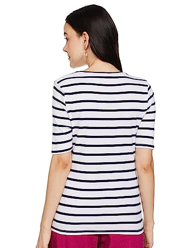 Image of Marks & Spencer Womens Striped Cotton Crew Neck Regular Fit Short Sleeve Top