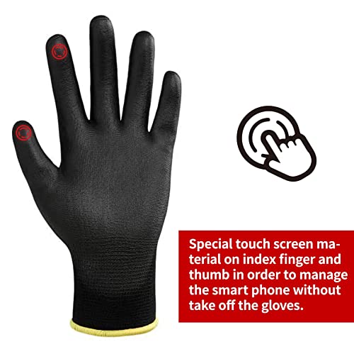 image for DULFINE Safety Work Gloves PU Coated for Men and Women-12 Pairs,Black 