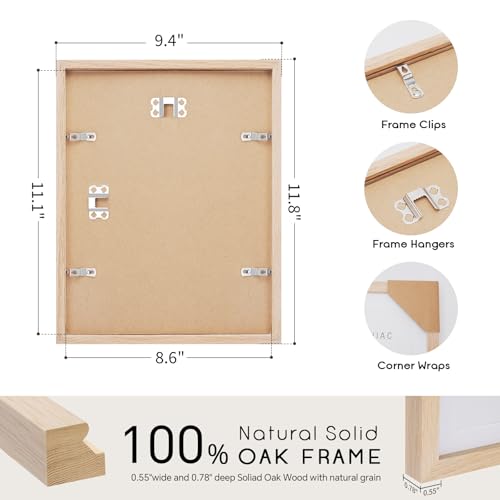8.5x11 Oak Wood Picture Frame - Minimalist 8.5x11 Picture Frame with Mat Display 2Pcs 5x7 Photos, 5x7 Picture Frames Wood, Natural Solid Wooden Picture Frames(1 Pack, Beige)