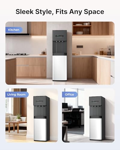 Image of Self Cleaning Bottom Loading Water Cooler Dispenser for 3 & 5 Gallon Bottles - Hot, Cold & Room 3 Temperature, Child Safety Lock, LED Indicator Light, Ideal for Kitchen & Office, Black