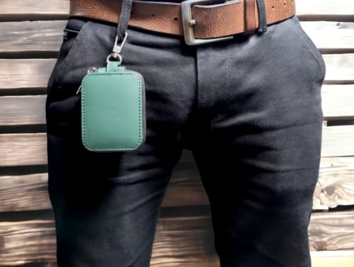 Image of Premium Eco-Friendly Universal Leather TWS earpod Storage Pouch Zip Lock with Hook Compatible with All Generation Apple Airpods - (Cover Only) (Green)