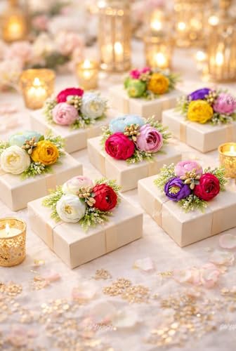 Image of Divyakosh Decorative Peony Flower Bunch Set | Package Contains 6 Artificial Flower Bunches for Wedding, Trousseau & Gift Packing