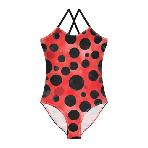 Ladybug Pattern Girls One Piece Swimsuits Quick Dry Beach Swimwear Bathing Suit