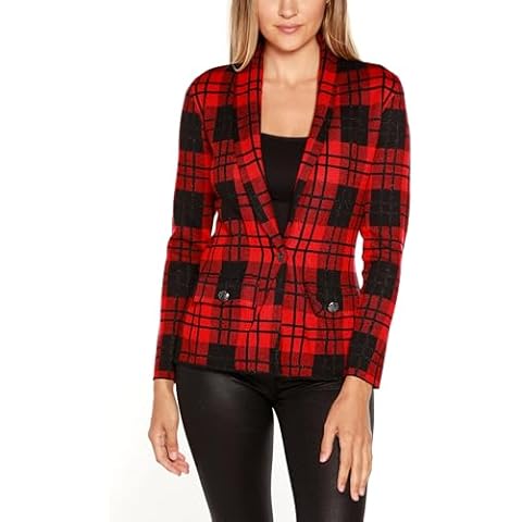 Belldini Black Label Plaid Sweater Blazer Belldini Red Combo XL Cover