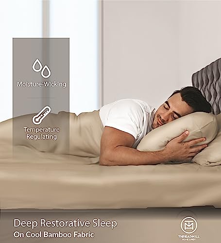 Image of Threadmill 300 TC Viscose Made from Bamboo Full Sheet Set, Beige | 16 inch Deep Pocket, Cooling Sheet, Breathable, Lightweight, OEKO-TEX Certified
