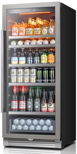 Image of Ca'Lefort Beverage Refrigerator Cooler - 24 Inch Beverage Fridge 238 Can with Glass Door, Built-in or Freestanding Refrigerator with 3 Color LED, Drink Cooler for Soda Beer or Wine (Right-Hinged)
