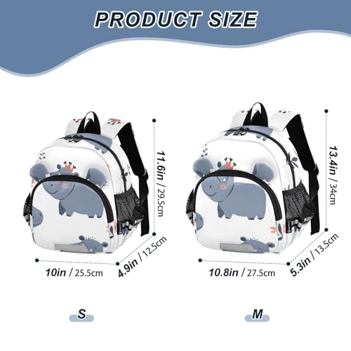 Kid's Backpack for Boys & Girls Toddler Bag Cartoon Animals Seamless Hippo Backpack with Safety Leash2