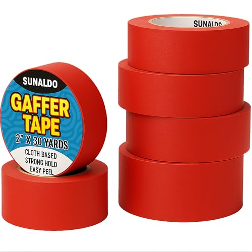 Image of Gaffers Tape Heavy Duty, Easy to Rip, Residue-Free Professional Grade Floor Tape for Electrical Cords, Matte Finish Non Reflective, Weather Resistant (6, Red, 2 inch x 30 Yards)