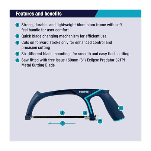 Eclipse Professional Tools EPMS150 Mini scie à métaux (6") - Scie compacte et polyvalente à prise ergonomique et confortable - Mécanisme de changement rapide de lame – Image 3