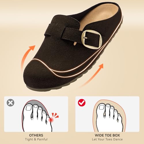 Image of BOSTANTEN Clogs for Women Wide Width Comfortable Suede Mules with Soft Footbed and Arch Support, Cute Slip On Potato Shoes