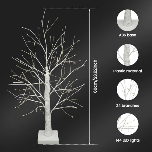 144 LED Artificial Tree Lamp with Timer, Birch Tree with LED Lights, Artificial Birch Tree for Table Decor, Fairy Light Spirit Tree Lamp, DIY Birch Tree Lamp for Table Home Bedroom Wedding Party