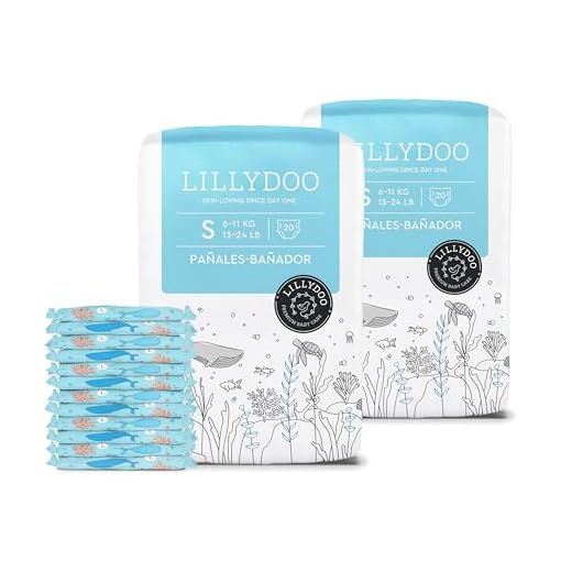 Pañales-bañador LILLYDOO desechables, respetuosos con la piel, para bebés talla S (6–11 kg), 2 paquetes (40 unidades) con diseño acuático, para una protección segura en el agua