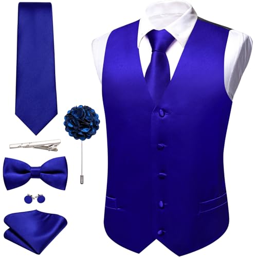 Image of Barry.Wang Men's Suit Vest Tie Bowtie Set Formal Silk Paisley Waistcoat Hanky Cufflinks Lapel Pin Set Wedding Party 7PCS