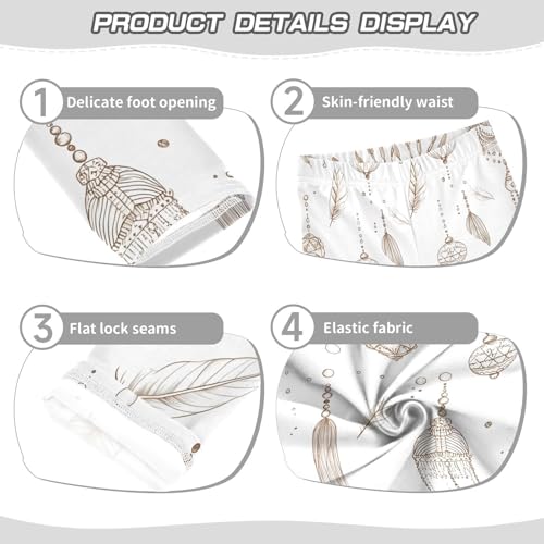 ALAZA Girls' Leggings Children's Yoga Pants Skinny Printed Dance Feather White Comfortable 4T2