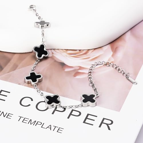 18K Gold Clover Bracelets for Women Simple White Gold Lucky Four Leaf Clover Bracelets Link Set Christmas Jewelry Gifts for Women - Image 5
