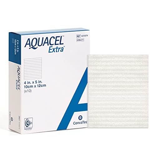ConvaTec AQUACEL Extra 4"x5" Hydrofiber Absorbant Dressing for Moderate to Highly Exuding Wounds, Non-Woven Two-Dimensional Strengthening Fibers, Rectangle, 10ct Box
