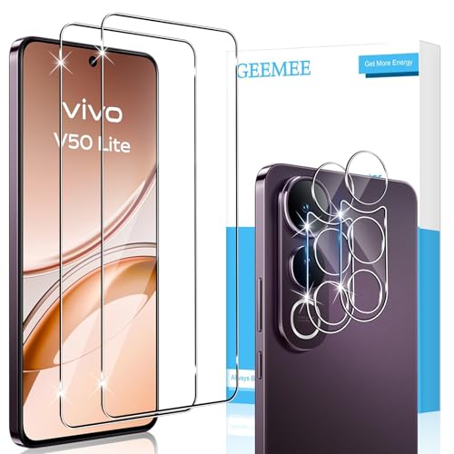 GEEMEE para Vivo V50 Lite 4G/5G de Pantalla Protector de Lente de cámara, 2 + 2 Pack Cristal Templado Película Vidrio Templado, Instalación Rápida 9H Alta Definicion Glass Screen Protector