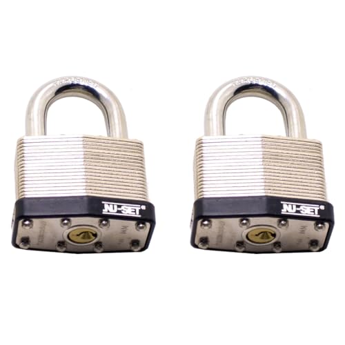 Image of NUSET 2 inch Laminated Hardend Shackle Padlock-Pin Tumber Double Locking with Rubber Bumper, Keyed Alike, Set of 2