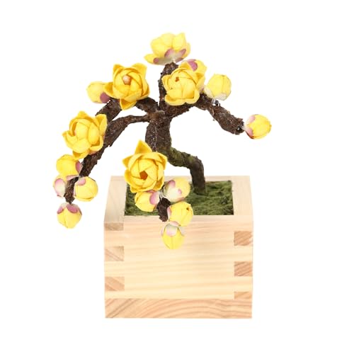 Rose7 手漉き和紙とひのき升を使用した 盆栽 フェイク 人工観葉植物 造花 フェイクグリーン 和風 インテリア 12cm (02. 蝋梅(ろうばい))