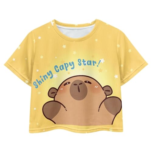Image of Girls Fashion Crewneck Tee Shirts Casual Short Sleeve Crop Top Summer Outfits 5-14 Year