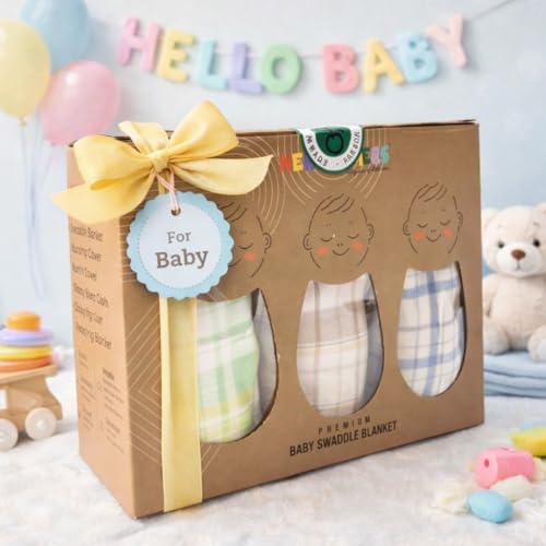 Image of NEW COMERS Cotton Muslin Baby Swaddle Set, Multicolor Printed Muslin Swaddle Wrap for New Born Baby, Soft Pure Cotton Sheet Baby Wrap Set, Baby Product (Swaddle 06)