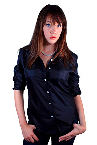 Royal Silk Fabulous Black Button-Down Silk Shirt, Size Extra Large #TOP29