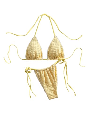 Women's 2 Piece String Halter Bikini Set Backless Ruffle Triangle Bathing Suits Tie Side Swimsuit