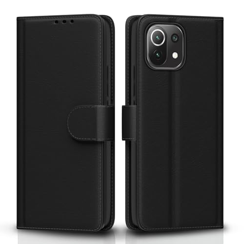 Image of Pikkme Flip Cover for Mi 11 Lite Mi 11 Lite | Leather Finish | Shockproof with Card Pockets & Wallet Stand | Ultimate Protection Case (Black)