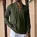 Men's Cotton Linen Shirt Button Arm Tops Medieval Viking Pirate Renaissance Halloween Costume Army green L