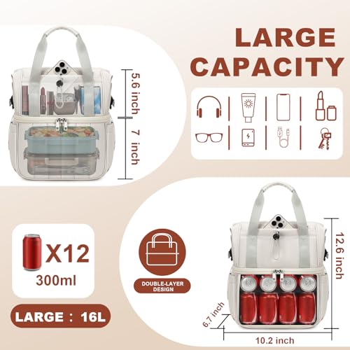 16L LOISOU 2-in-1 Hot Cold Double Layer 9L Insulated Lunch Bag & Everyday Essentials Purse (Gray) - image 3