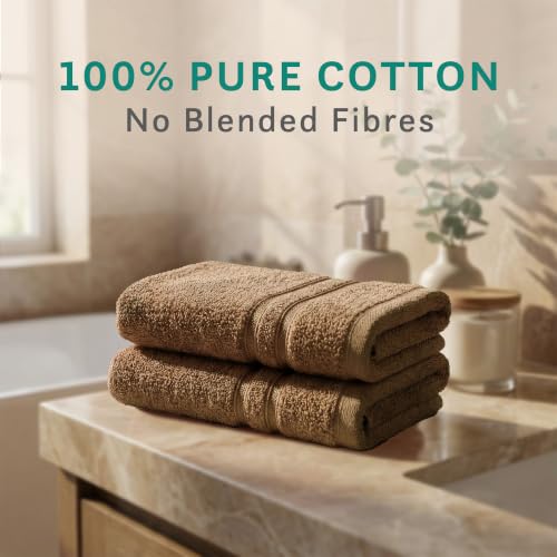 Image of MYTRIDENT Trident Hand Towels, 100% Cotton, Highly Absorbent, Super Soft, 2 Piece Hand Towel Set, 400 GSM, Brown