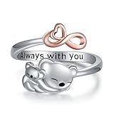 925 Sterling Silver Koala Mom Ring for Women Dainty Koala Mother-child Ring for Mother Daughter Mother's Day Christmas Jewelry Gift for Teens Girls Daughter Granddaughter