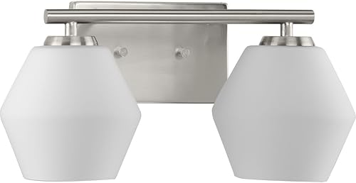 Miniatura 1 de Progress Lighting P300431-009 Copeland Collection - Lámpara de tocador de 15 pulgadas con dos luces de níquel cepillado con pantallas de cristal de