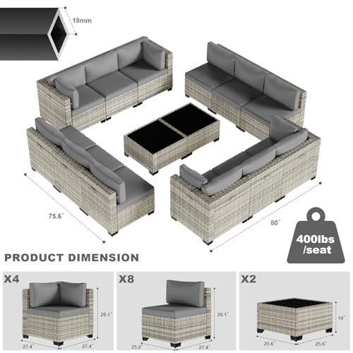 Image of Outdoor PE Wicker Rattan Modular Patio Sectional Sofa Set | 14-Piece: 12 Modular Seats & 2 Coffee Tables, Grey
