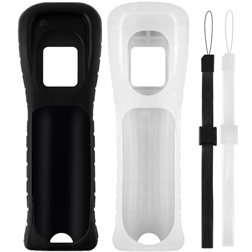 2 Packs Silicone Case Cover with Wrist Strap for Nintendo Wii Remote Controller ((Black+White))