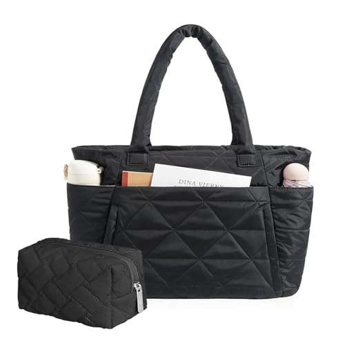 jiffordwind Bolsa feminina acolchoada grande, Preto, Large