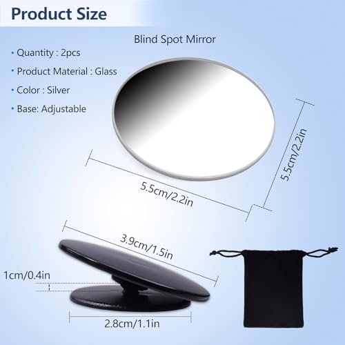 Blind Spot Mirror, AmFor Round HD Glass Convex Lens Frameless Adjustable Blind Spot Mirror for All Universal Vehicles Car Stick-on Design (2 PCS) - Thumbnail 2