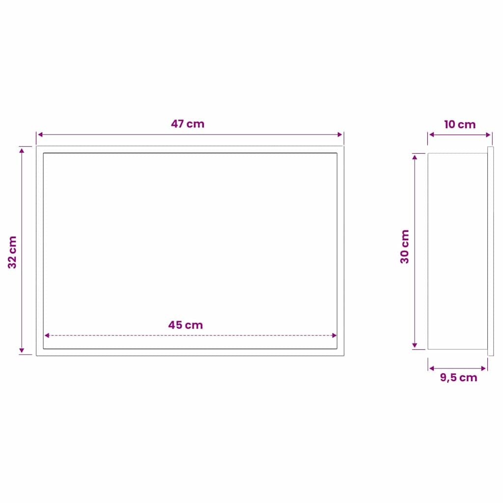 Nicchia doccia bianca in acciaio inox 45 x 30 x 9,5 cm con pratico paraspruzzi per cabina doccia e vasca, inclusi accessori di montaggio per bagno zona bagnata e accessori sanitari