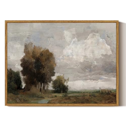 Image of ARPEOTCY Vintage Framed Wall Art, Bedroom Bathroom Rustic Landscape Country Pictures Wall Decor, Canvas Prints Farmhouse Paintings, Neutral Home Decorations for Living Room, 12x16 inch