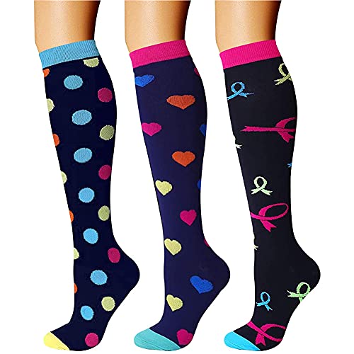 CHARMKING Compression Socks for Women & Men Circulation (3 Pairs) 15-20 mmHg is Best Athletic for Running, Flight Travel, Support, Cycling, Pregnant - Boost Performance, Durability (S/M,Multi 08)