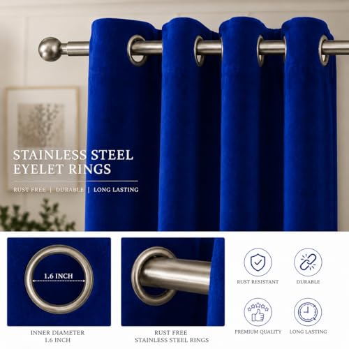 Image of Velvet Curtains | Heavy Soft Premium Velvet Drapes for Bedroom and Living Room | Semi Light Blocking, Thermal Insulated and Noise Reducing Door Panels | 6 Feet, Set of 2 (Dark Blue)
