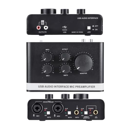 USB Audio Interface with 48V Phantom Power, XLR/TRS Inputs, USB C Recording Interface with Direct Monitor & Echo Control, 48kHz Audio Interface for PC Mac iOS, Guitar, Mic, Podcast