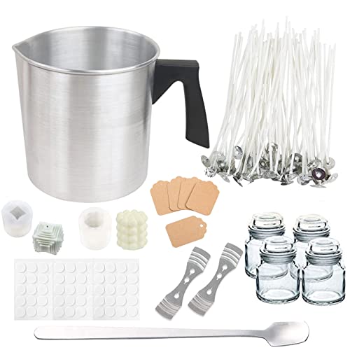 LCPKUTTR Candle Making Kit, 60pcs Candle Wicks, 60pcs Candle Wicks Sticker, Candle Wax Pouring Pot 3-Hole Wicks Centering Devices Mixing Spoon DIY Candles Craft Tools THD-1210