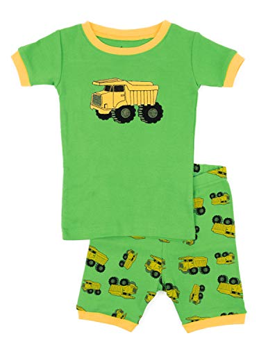 Leveret Kids Boys Girls Two Piece Pajamas Set 100% Cotton Short Summer Pajamas Dump Truck (6 Years)
