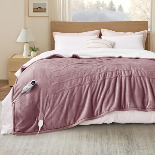 Image of Bedsure Heated Blanket Twin Size, Soft Electric Blanket with Preheat, Pink