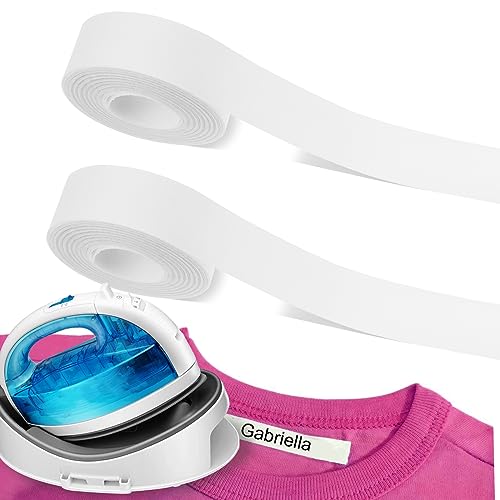 Ruban Thermoadhésif, 18 mm x 4 m Etiquette Vetement Thermocollante, 2 Rouleaux Thermiques Étiquettes Adhésives, Idéal pour Marquer Vêtements d'Enfants et École, Blanc
