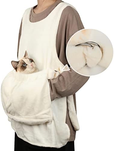 La La Pet® Adjustable Cat Carrier Apron with Double Layer Pocket Cat Sleeping Bag Pet Carrier Sling Kitten Carrier Bag Cat Carrier Pouch for Small Medium Sized Animals White
