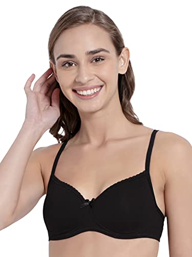 Image of Jockey 1723 Women Wirefree Padded Super Combed Cotton Elastane Stretch Medium Coverage T-Shirt Bra with Lace Styling