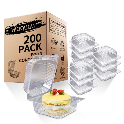 HIQQUGU 200 PCS Plastic Hinged Take Out Containers Clamshell Take Out Tray, Clear Plastic Take out Containers, for Sandwiches, Salads, Hamburgers, (5x4.7x2.8 in)