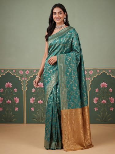Image of AKHILAM Women's Multicolor Litchi Silk Ethnic Motif Print Saree With Unstitched Blouse Piece|sarees for women | litchi silk sarees